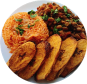 Jollof rice, Red beans and fried plantains